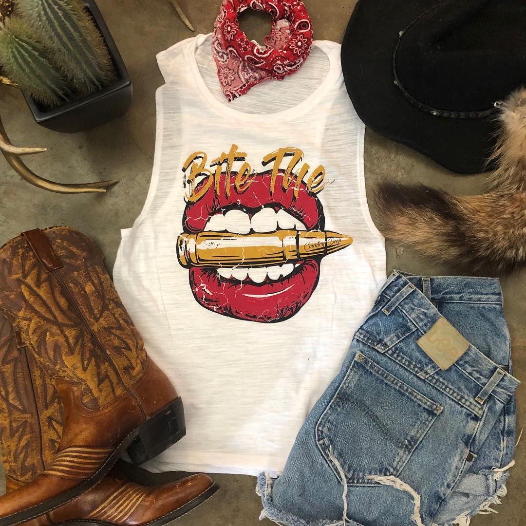 "Bite The Bullet" Vintage Distressed Tee - Fall Collection